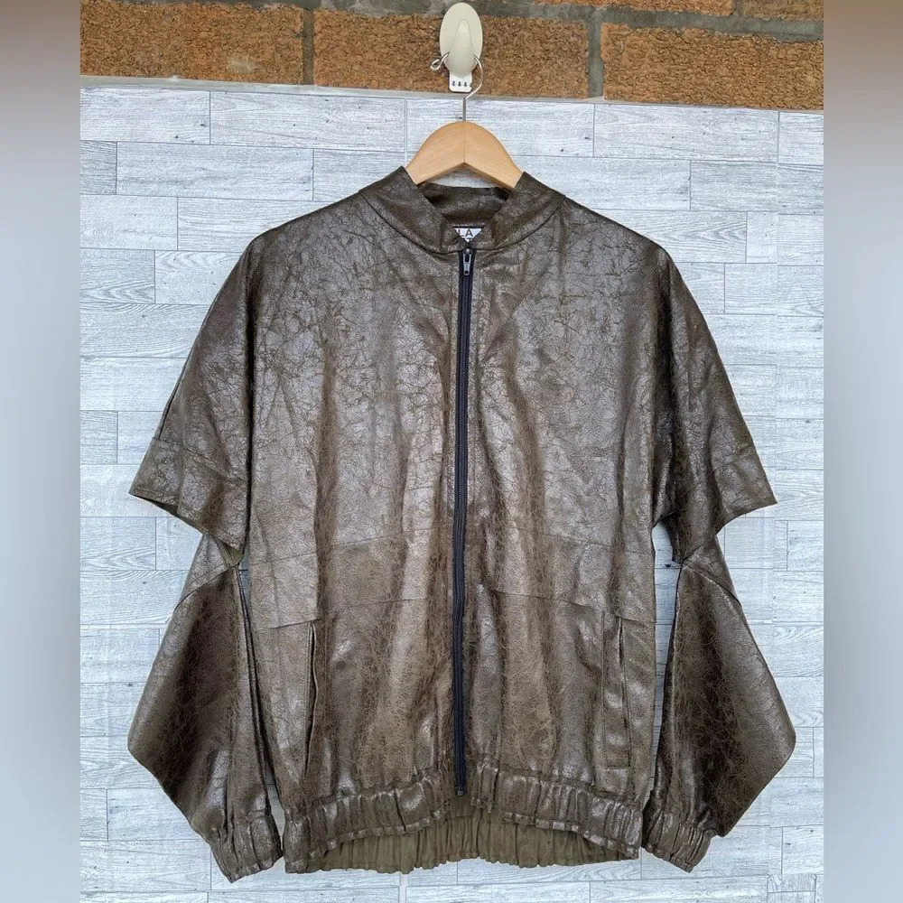 PLANET By LAUREN G VEGAN LEATHER CUT OUT METALLIC JACKET LARGE /1